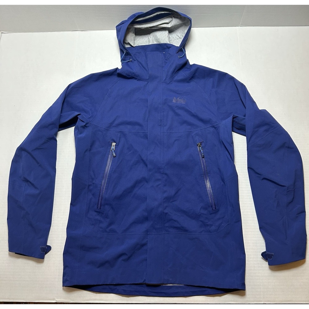 REI Co-op Peak 2.5L Jacket Mens Medium Blue Hooded Waterproof Rain Shell Outdoor